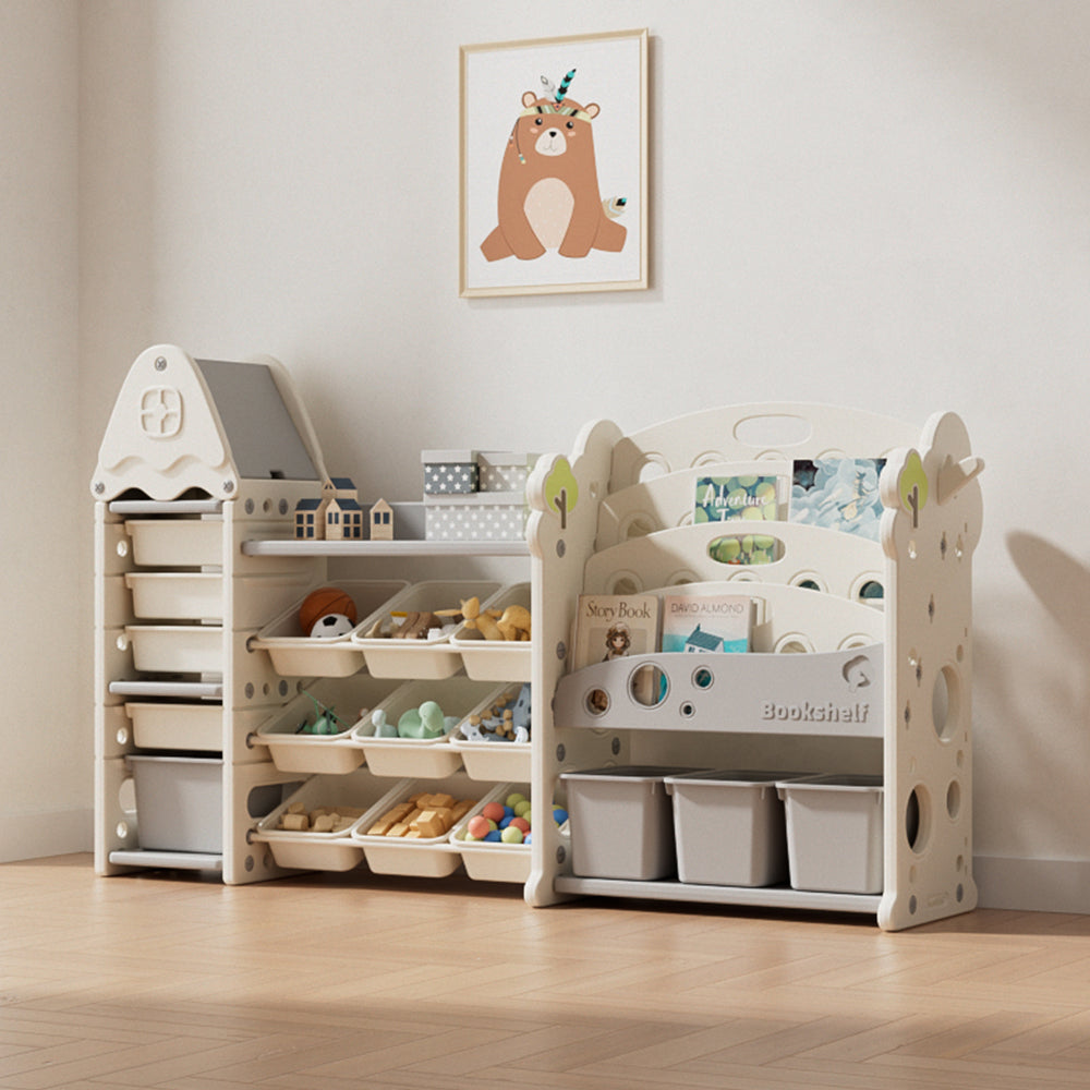 Large Kids Toy Storage Unit with 17 Bins & 4-Tier Treehouse Bookshelf