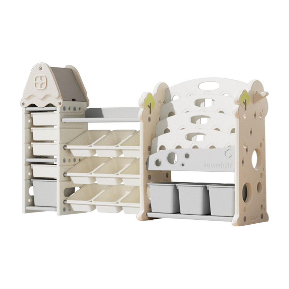 Large Kids Toy Storage Unit with 17 Bins & 4-Tier Treehouse Bookshelf