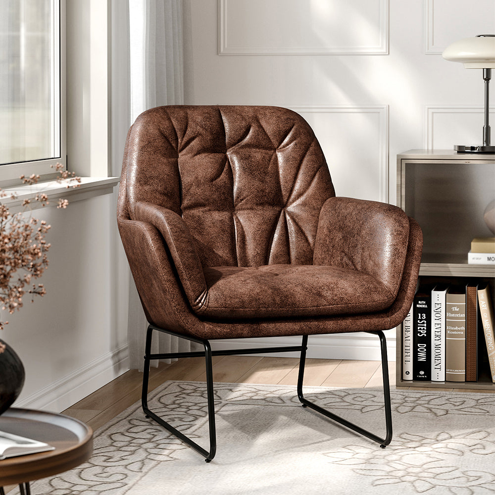Modern Upholstered Armchair with Metal Base Comfortable Lounge Chair