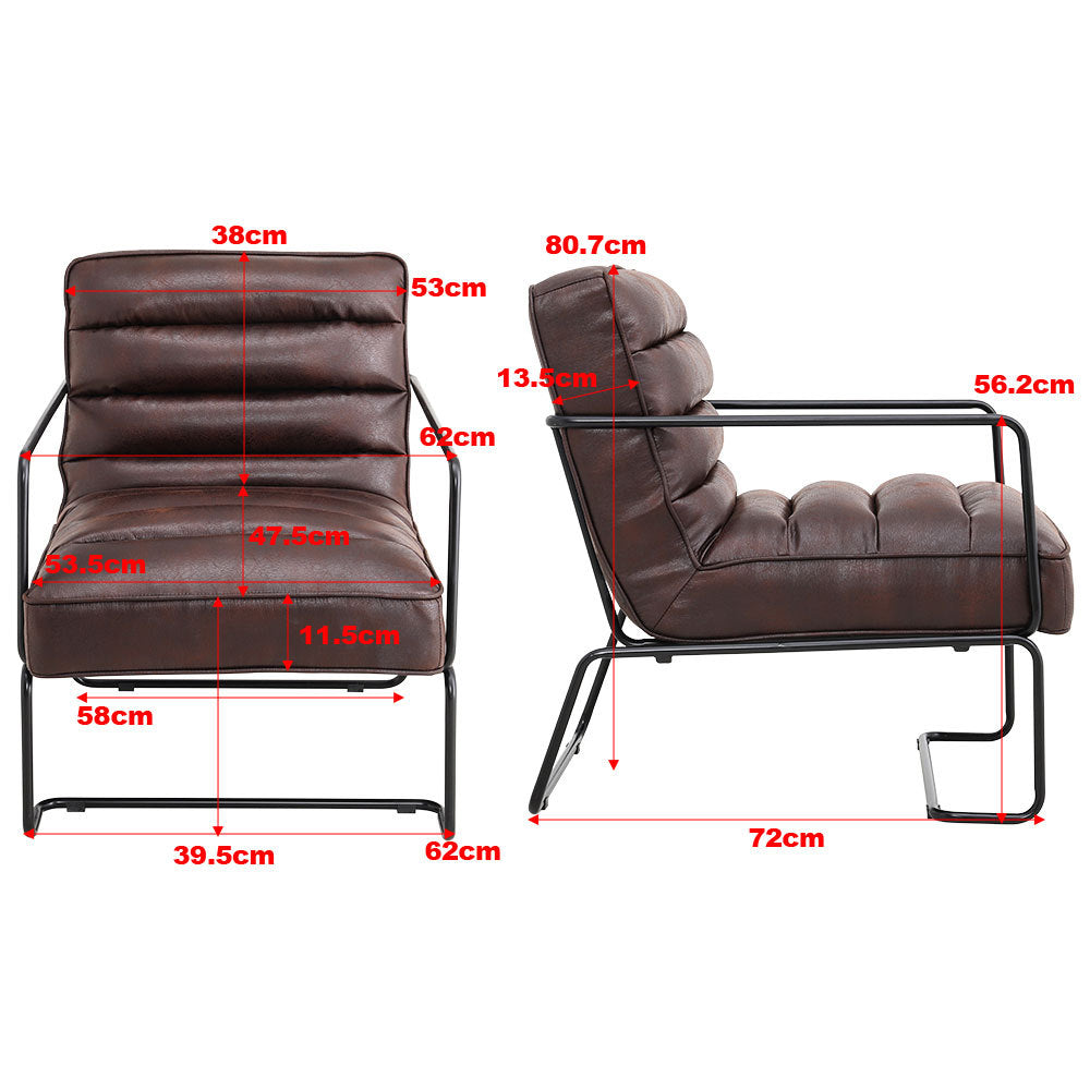 Modern Faux Leather Accent Armchair Retro Ribbed Leisure Chair