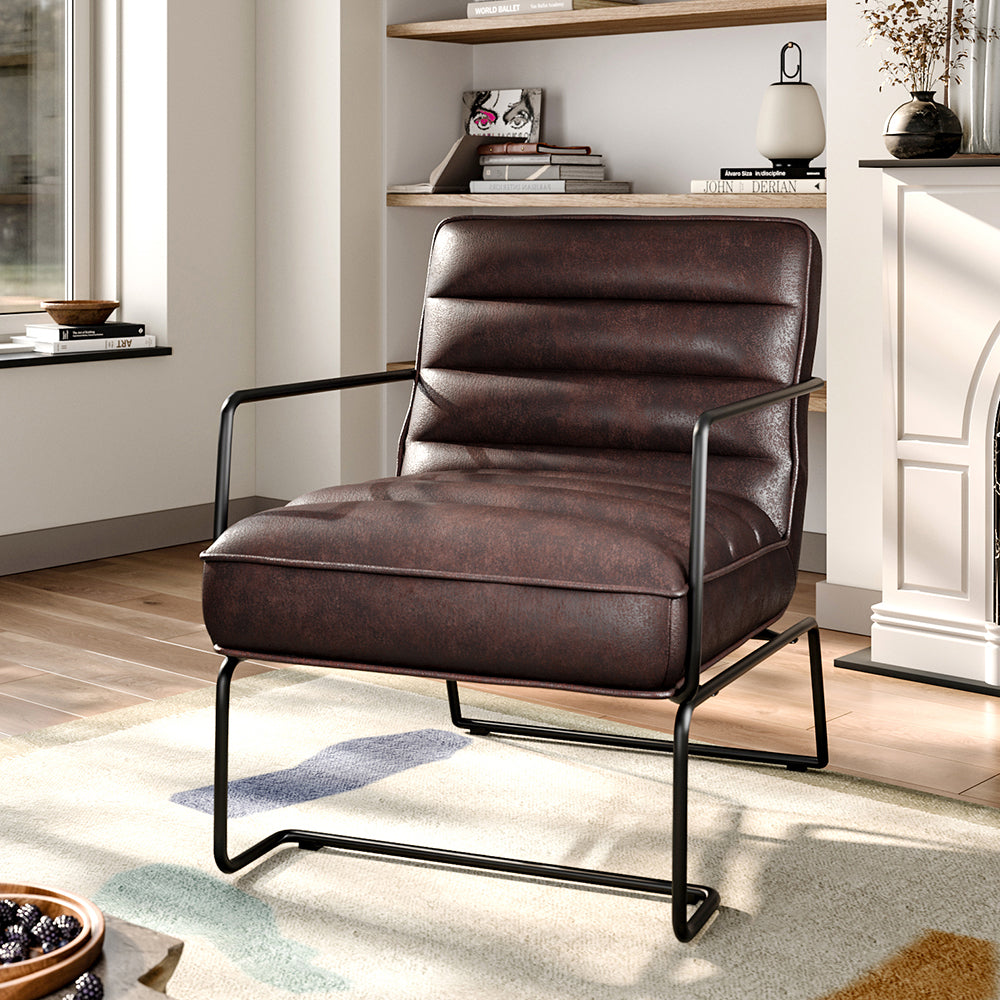 Modern Faux Leather Accent Armchair Retro Ribbed Leisure Chair