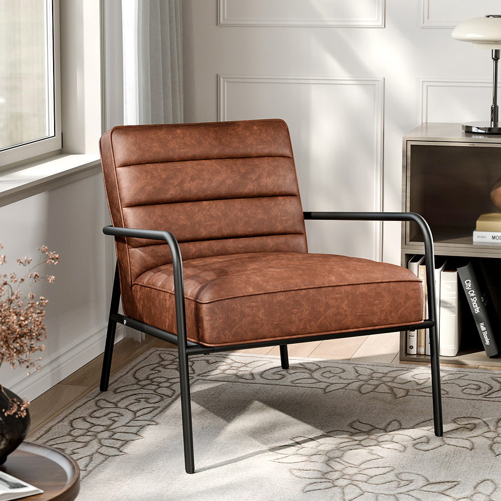 Chic Armchair with Metal Frame PU Upholstery