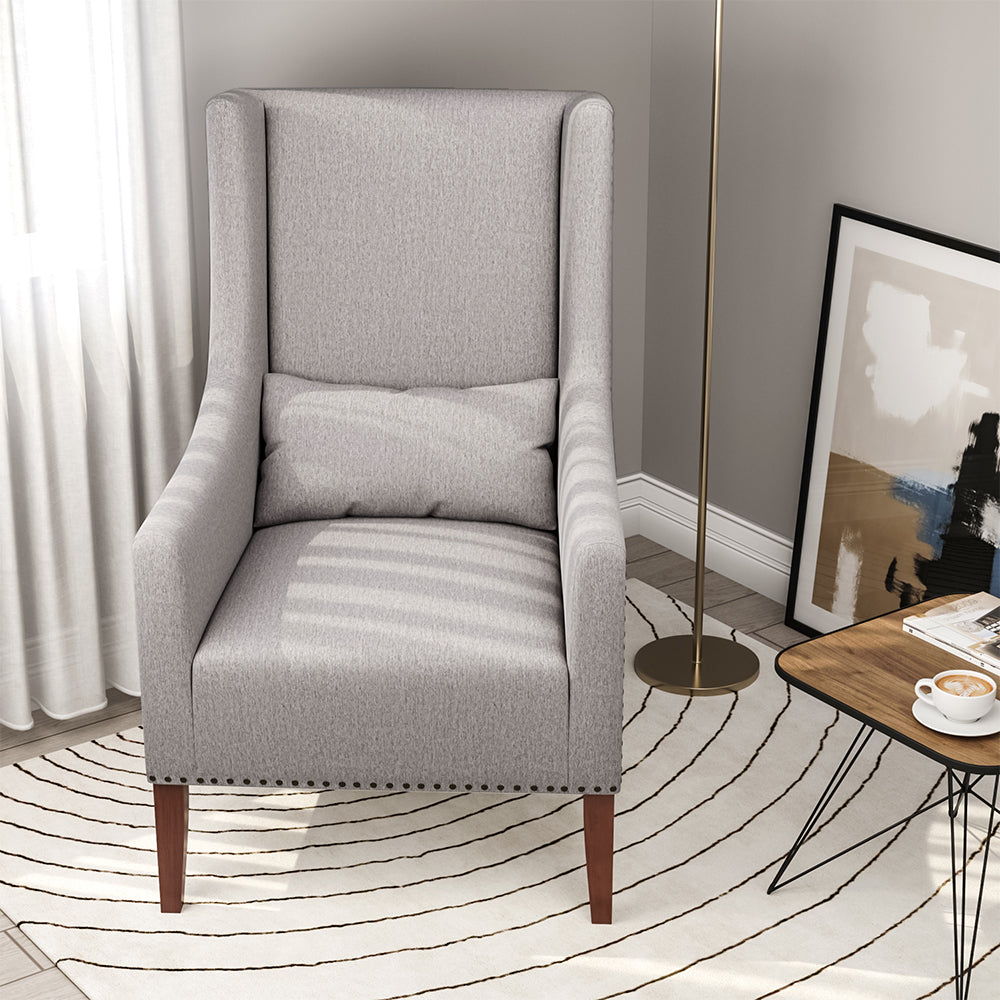 Elegant Studded Armchair with High Back and Cushioned Seat