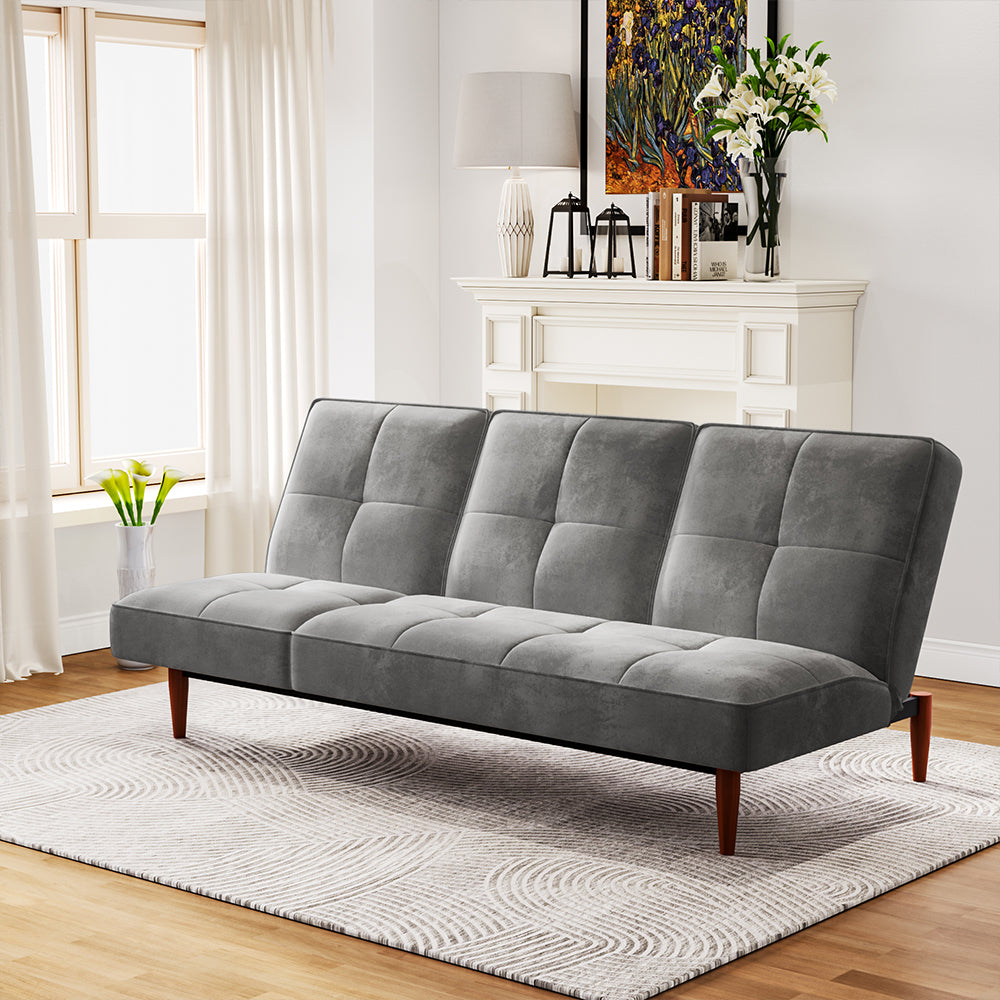 Grey Faux Suede 3 Seater Upholstered Sofa Bed