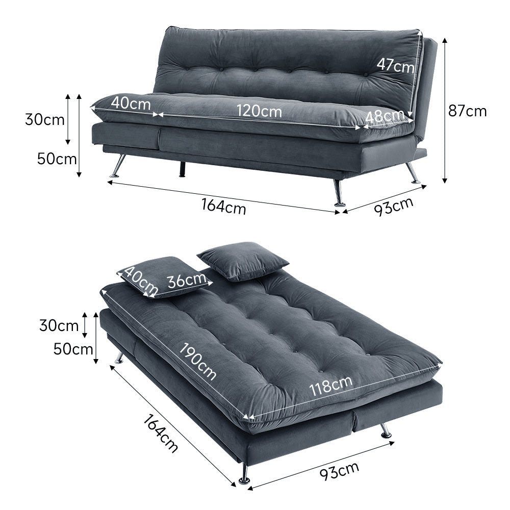 Grey Fabric Sofa Bed 2 Seater Convertible Sofa with Tufted Design
