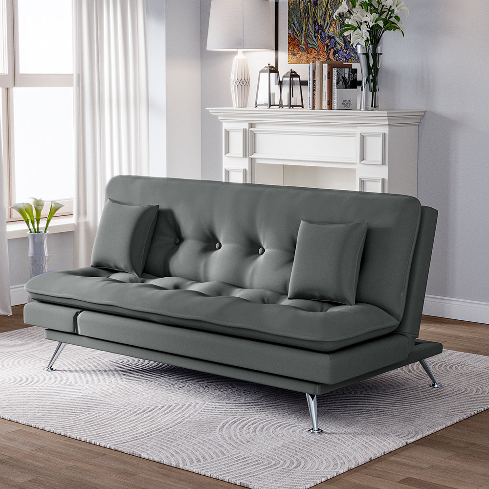 Grey Fabric Sofa Bed 2 Seater Convertible Sofa with Tufted Design