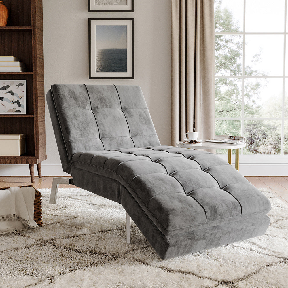 Grey Adjustable Chaise Lounge Modern Fabric Reclining Chair