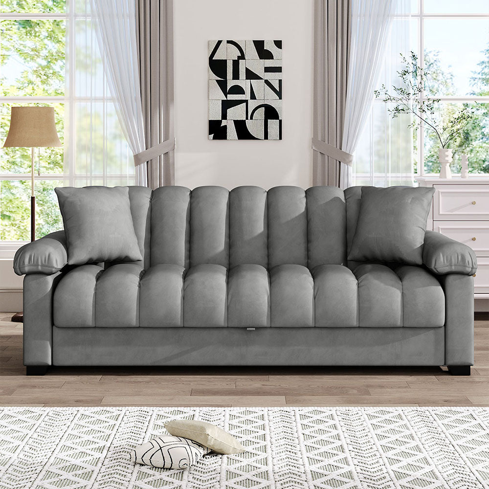 Grey Fabric Sofa Bed with Pillows Modern Sleeper Sofa
