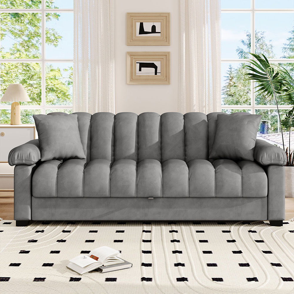Grey Fabric Sofa Bed with Pillows Modern Sleeper Sofa