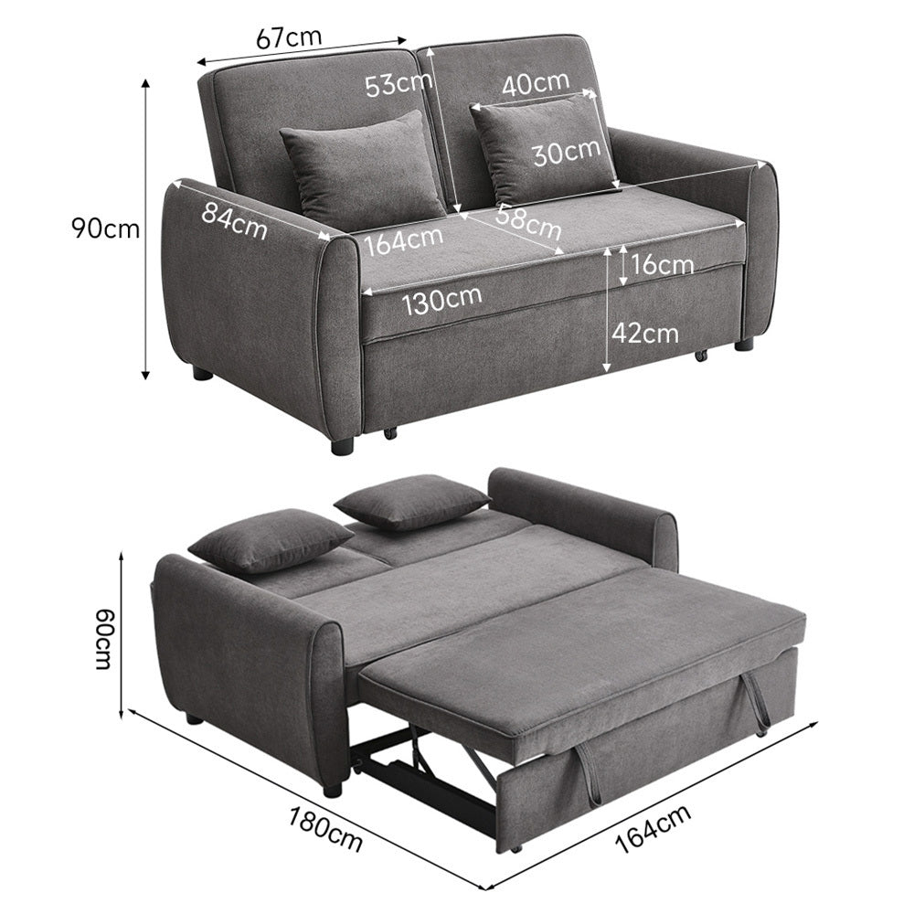 Grey Convertible Sofa Bed Small Space Sleeper Sofa with Pillow Top Comfort