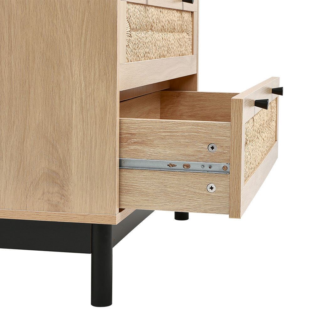 Farmhouse Accent Wooden Storage Cabinet with 3 Woven Drawers