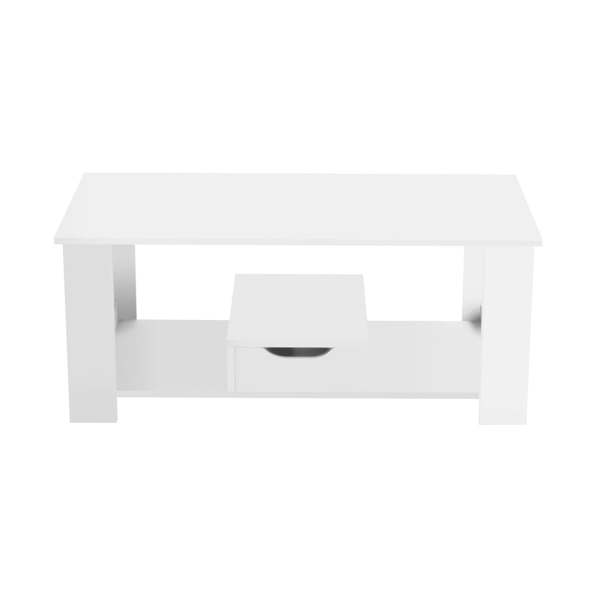 White Wood Modern Coffee Table with Drawer and Shelf Storage