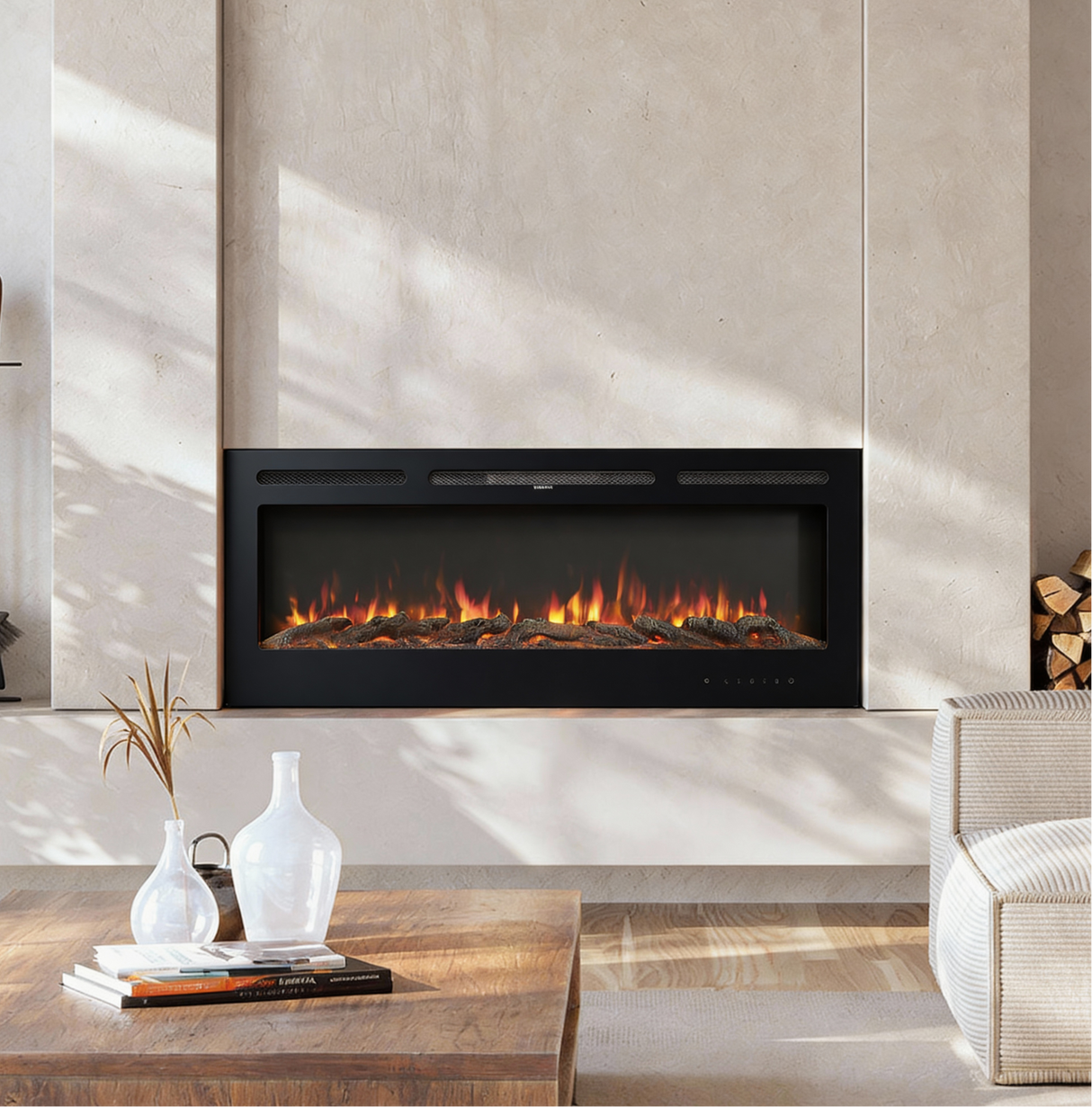 40 Inch LED Electric Fireplace Wall Mounted Wall Insert Heater 9 Flame Colours