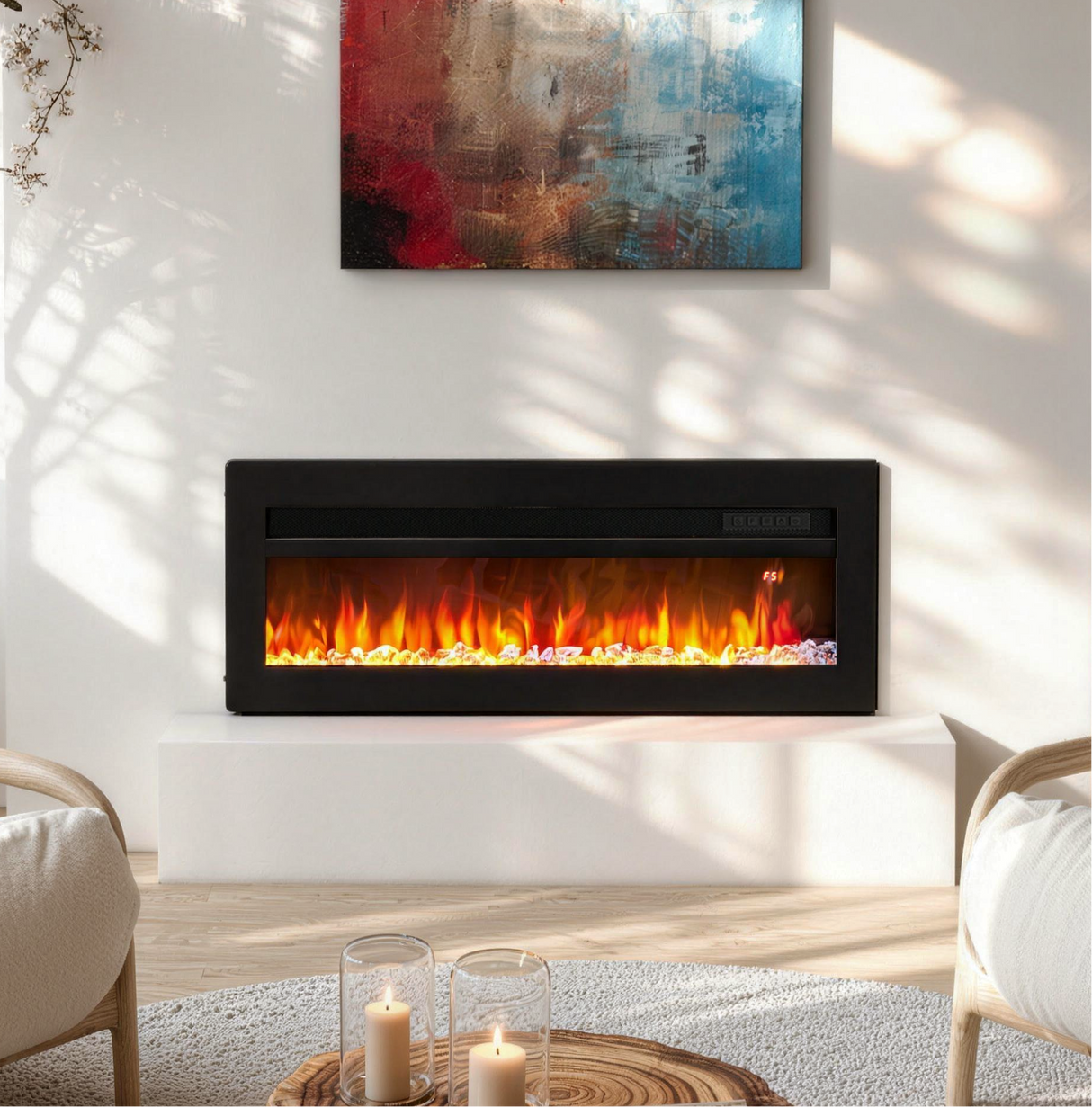 LED Electric Wall Fireplace 9 Flame Colours with Freestanding Leg, Black 40inch