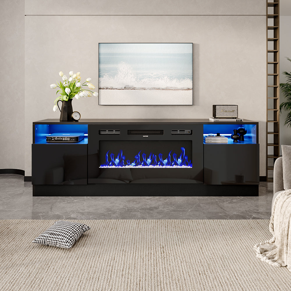 Modern Electric Fireplace TV Stand with LED Flame & Storage Electric Heater Unit