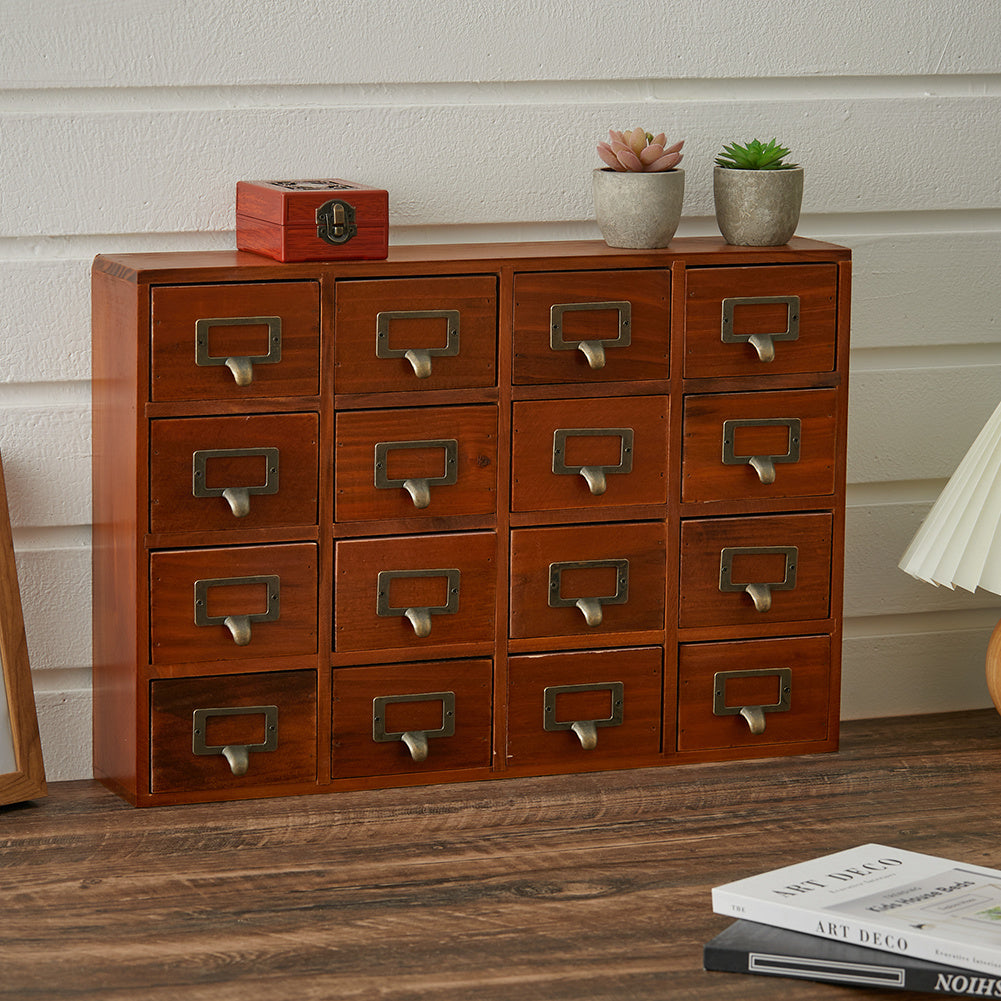 Vintage Wooden Desk Storage Box Multi Drawer Organizer