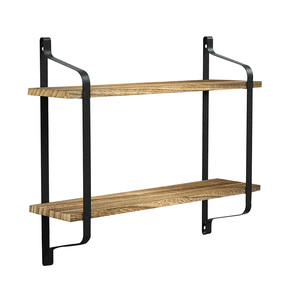 2 Tier Industrial Wall Floating Shelf Rustic Pine Wood Storage
