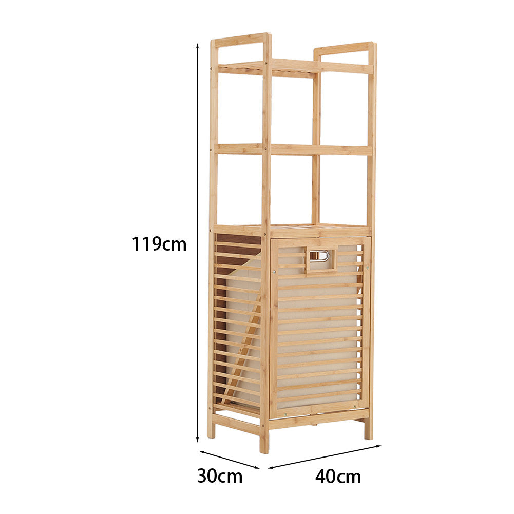 Bamboo Laundry Hamper with Shelves Large Capacity Removable Bag