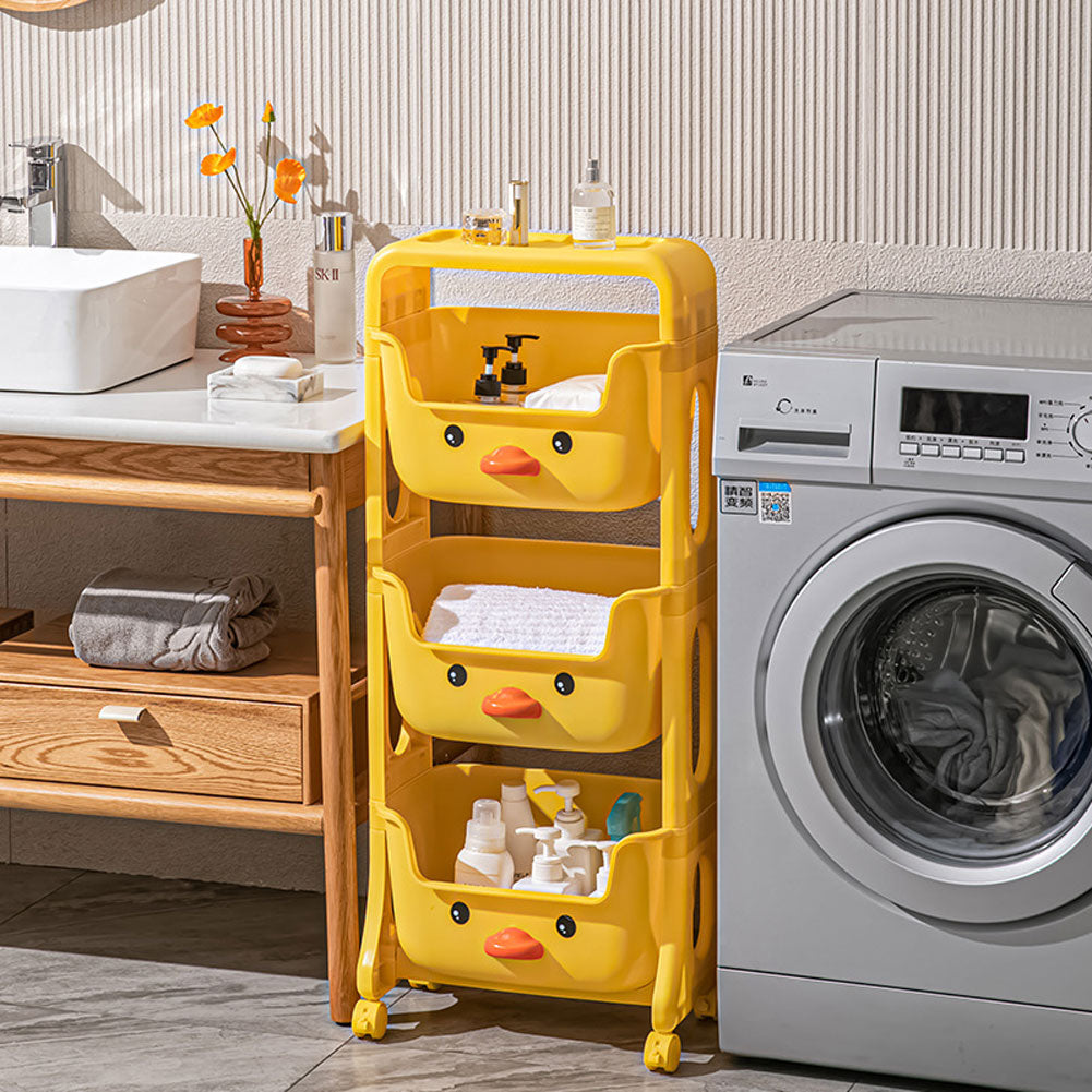 Yellow Duck Kids Toy Rack Storage Organizer with Wheels