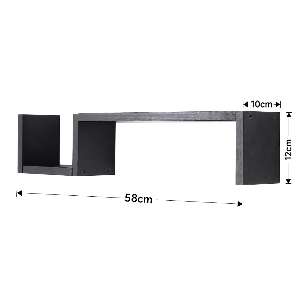 Set of 2 Black Floating Wall Shelves Modern Storage Shelves