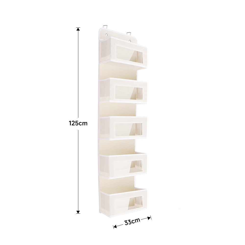 5 Pockets Foldable Non Woven Fabric Organizer Over the Door with Clear Window