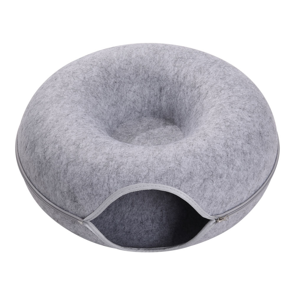 50cm Round Felt Cat Tunnel Bed 3-in-1 Donut Play Tunnel Hideaway