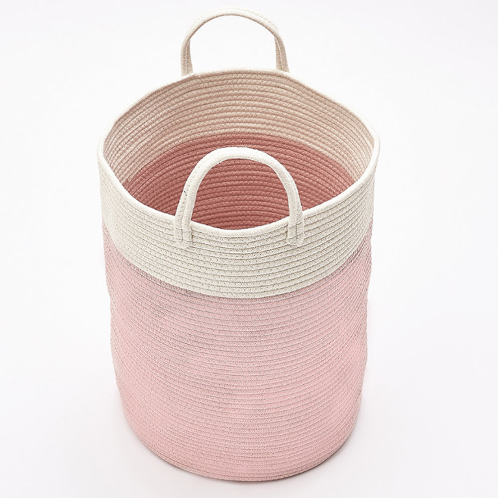 Extra-Large Cotton Laundry Basket with Pom-Pom Handles and Foldable Design