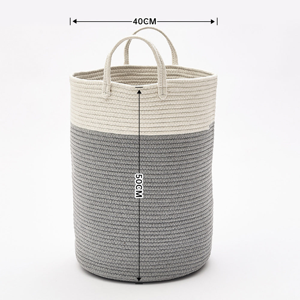 Extra-Large Cotton Laundry Basket with Pom-Pom Handles and Foldable Design