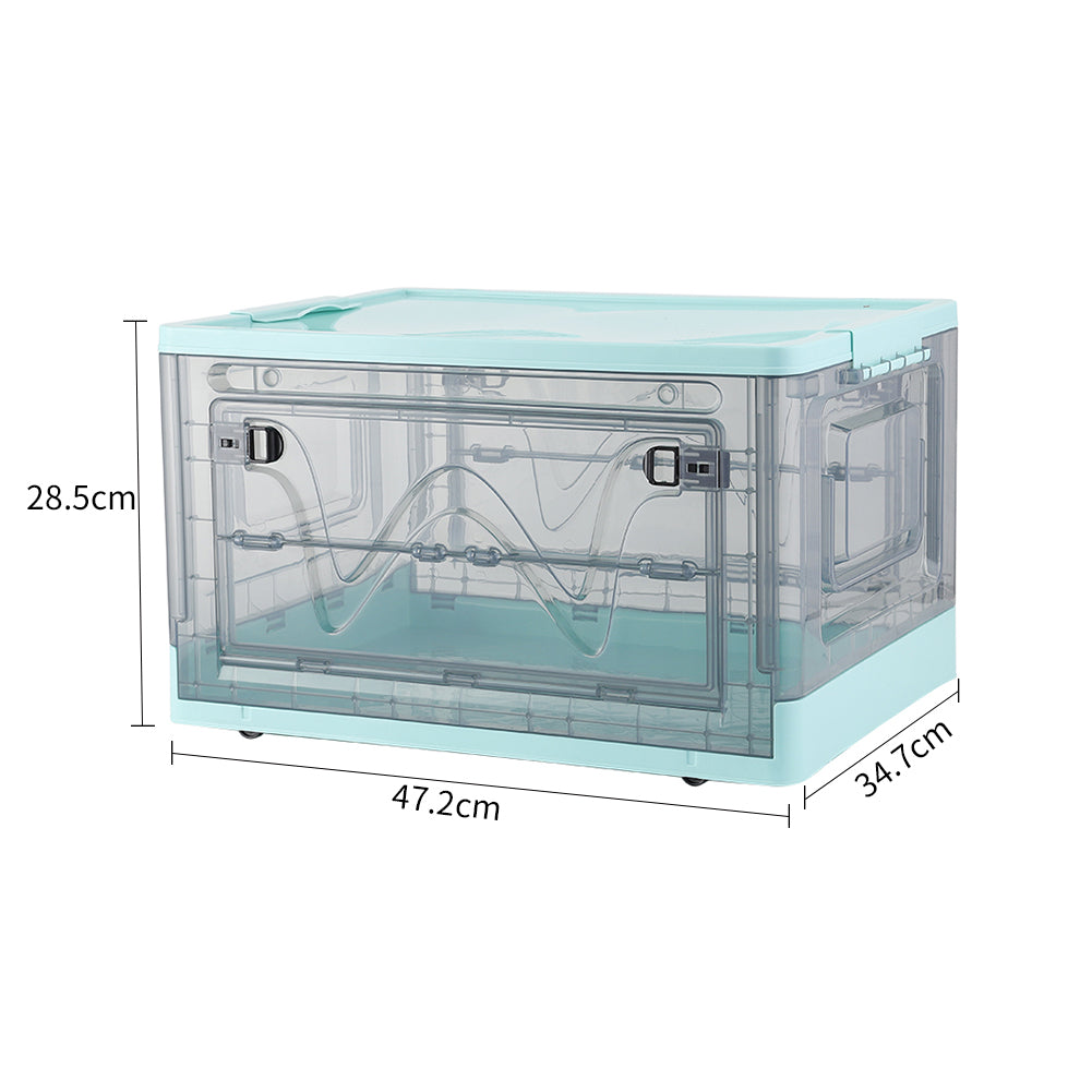 47L Durable Plastic Transparent Stackable Storage Box with Wheels Handles