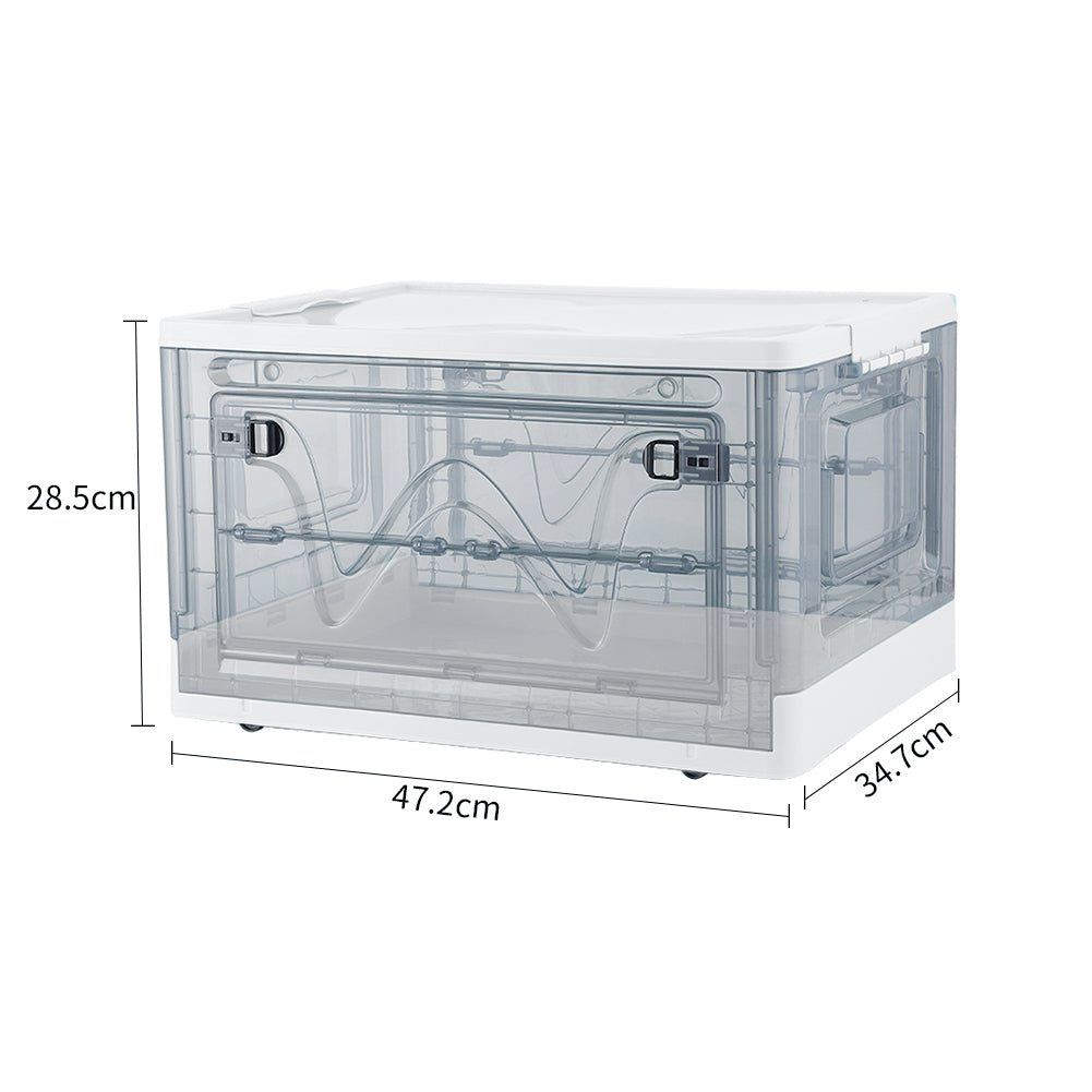 47L Durable Plastic Transparent Stackable Storage Box with Wheels Handles