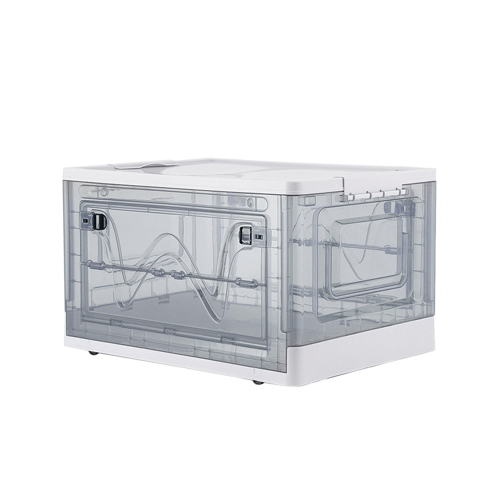 47L Durable Plastic Transparent Stackable Storage Box with Wheels Handles