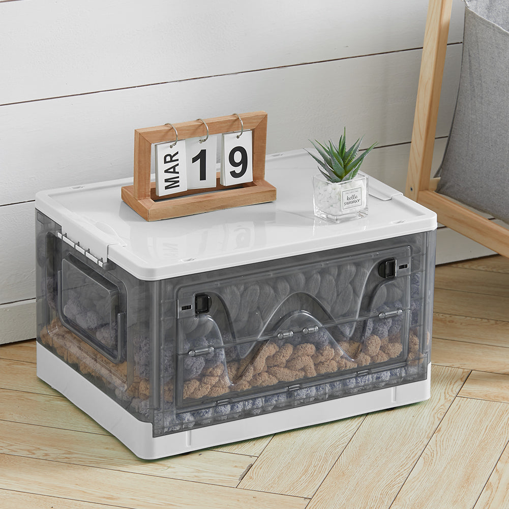 47L Durable Plastic Transparent Stackable Storage Box with Wheels Handles