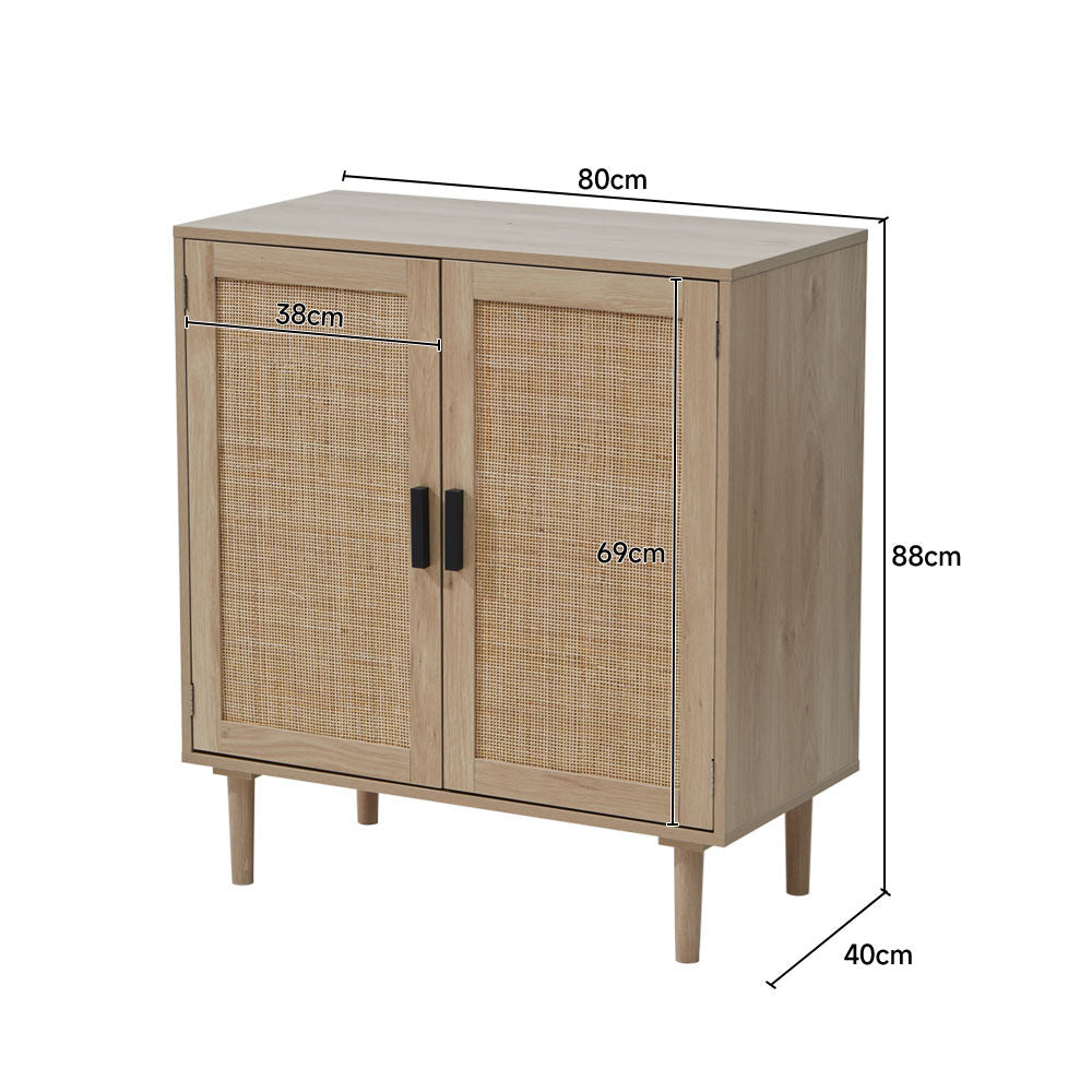 Oak Rattan Sideboard with Storage Elegant Wooden Cabinet