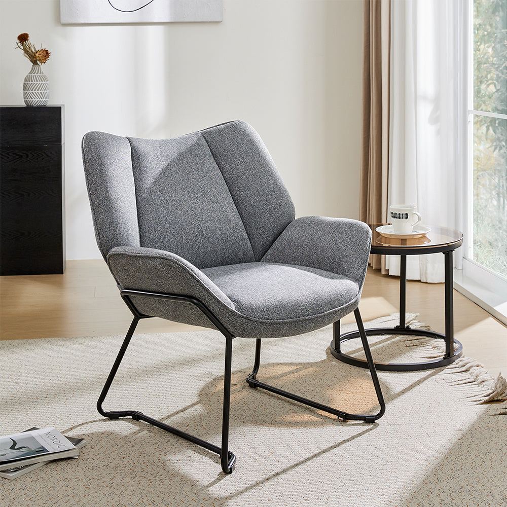 Modern Linen Armchair Comfortable Accent Chair with Metal Frame