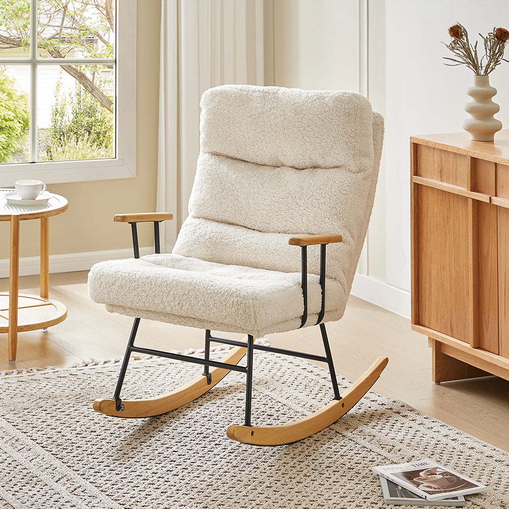 Adjustable Sherpa Upholstered Rocking Chair with Comfort Support