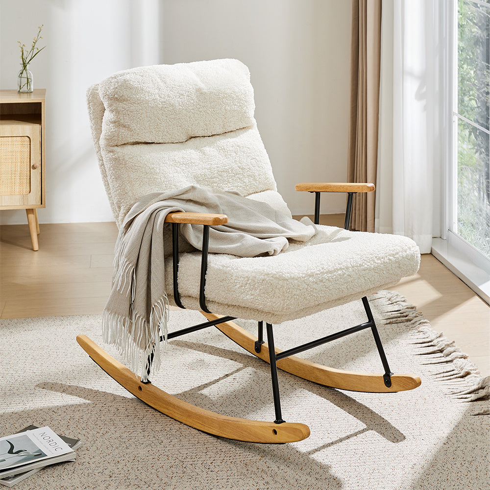 Adjustable Sherpa Upholstered Rocking Chair with Comfort Support