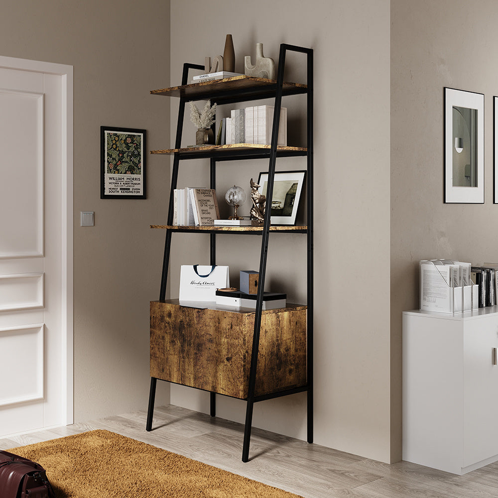 Industrial Storage Cabinet with Ladder Shelves and Sturdy Metal Frame