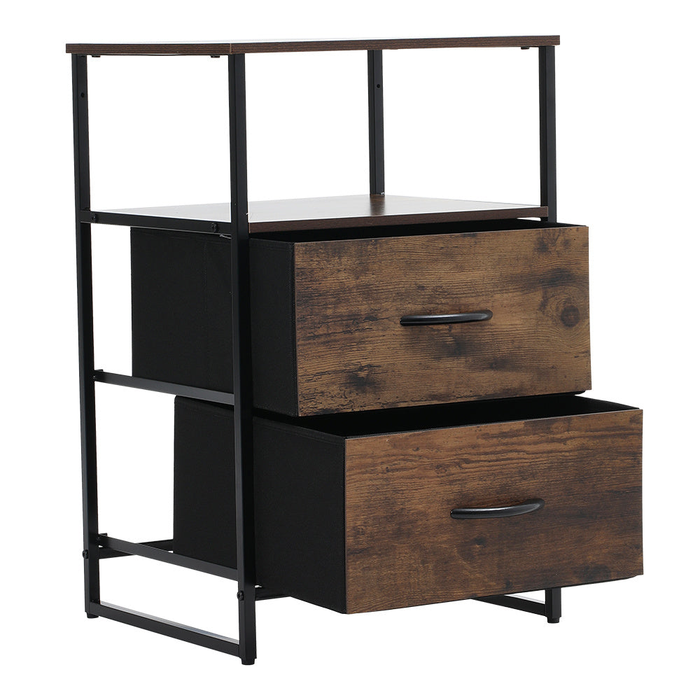 Rustic Industrial Wooden Storage Cabinet with 2 Drawers and Shelf