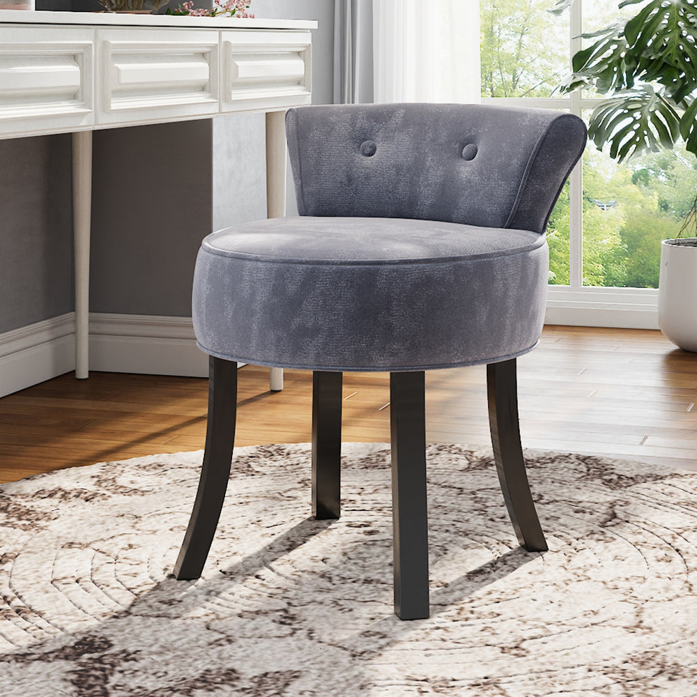 Velvet Buttoned Vanity Stool with Plush Seat and Curved Backrest