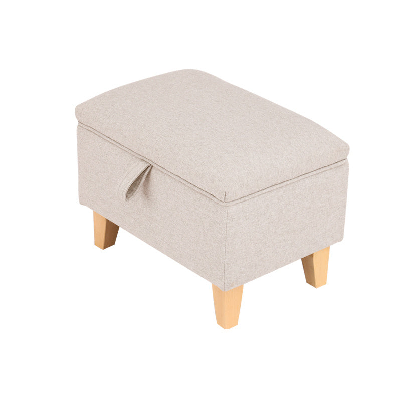 2-in-1 Linen Storage Organizer Ottoman Footstool with Cushion and Rubberwood Legs