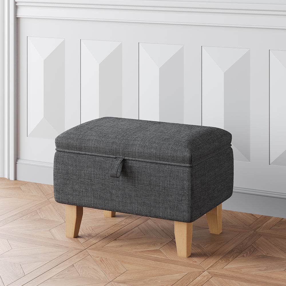 2-in-1 Linen Storage Organizer Ottoman Footstool with Cushion and Rubberwood Legs