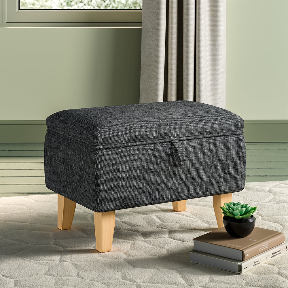 2-in-1 Linen Storage Organizer Ottoman Footstool with Cushion and Rubberwood Legs