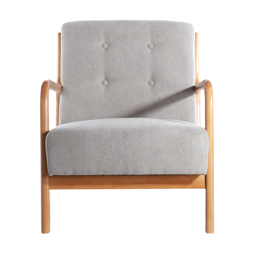 Light Grey Tufted Linen Buttoned Armchair Cushioned Seat Sturdy Frame