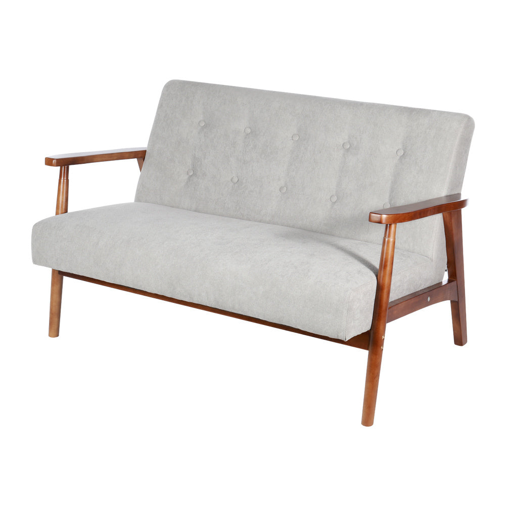 Tufted Fabric Sofa with Wooden Frame Modern Grey Upholstered 2 Seater Couch