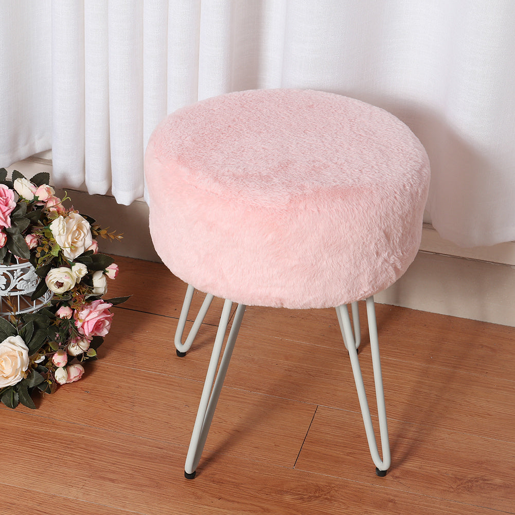 Round Plush Vanity Stool Padded Seat Metal Legs Dressing Table Chair