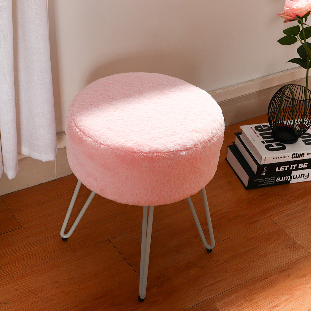 Round Plush Vanity Stool Padded Seat Metal Legs Dressing Table Chair