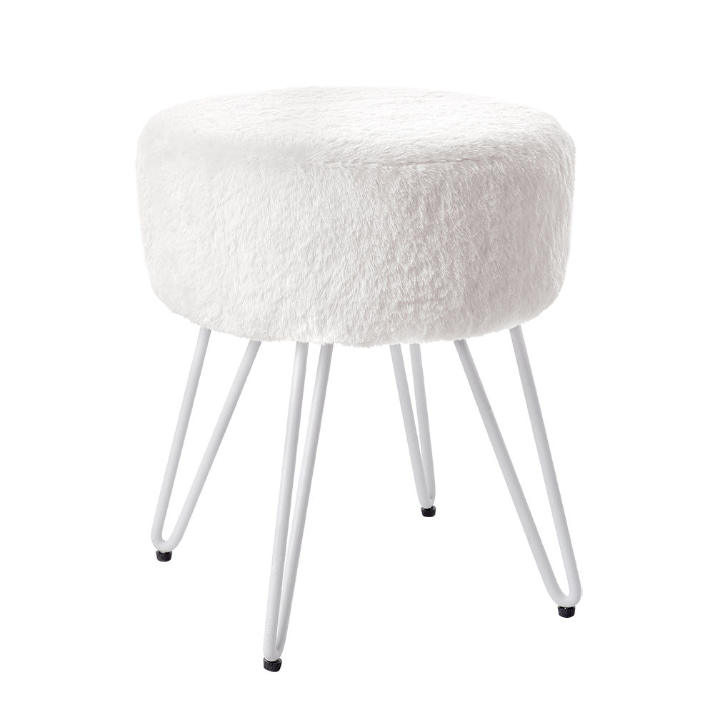 Round Plush Vanity Stool Padded Seat Metal Legs Dressing Table Chair