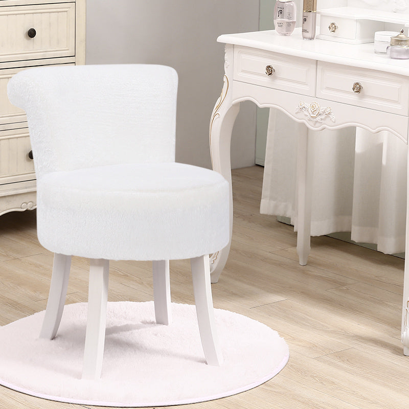 Elegant Shaggy Plush Vanity Stool with Low Back with Wooden Legs