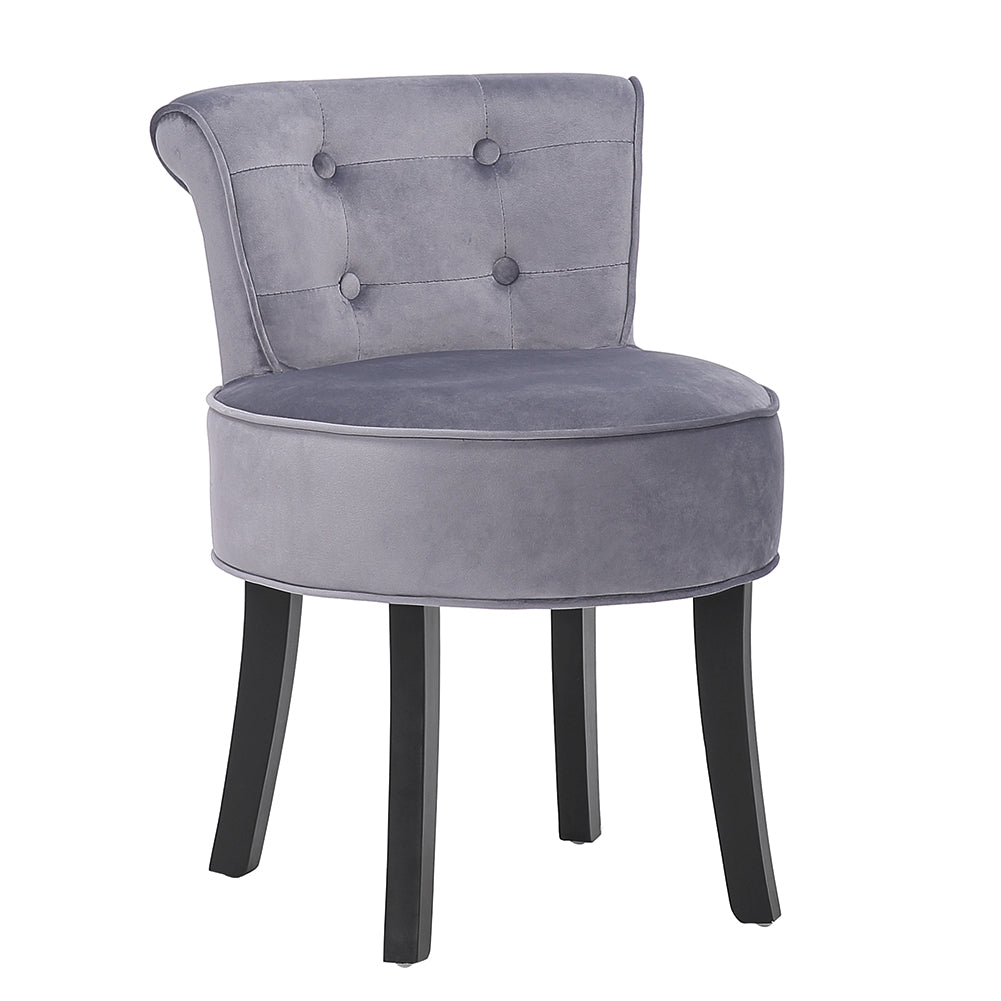 Velvet Buttoned Vanity Chair with High Backrest and Anti Slip Wooden Legs