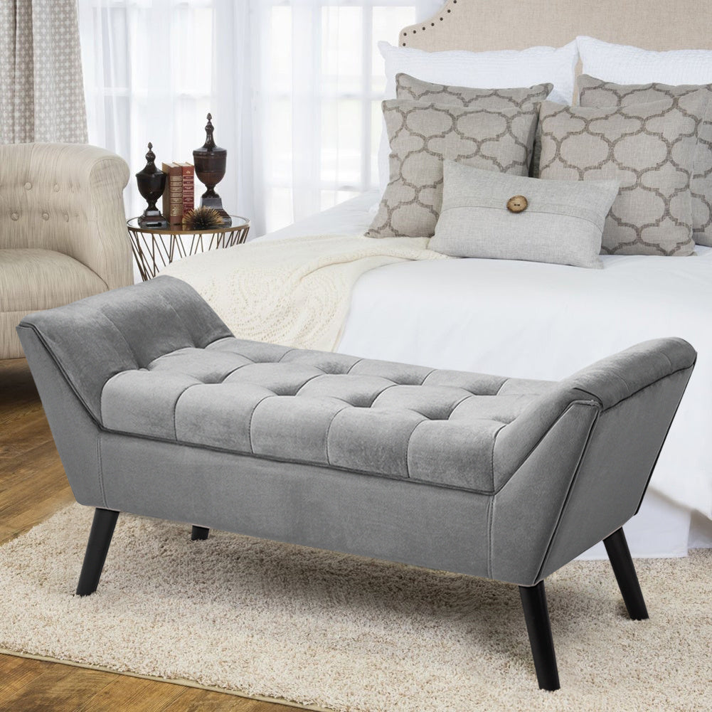 Velvet Bed End Bench With Arms Buttoned Upholstery Bedroom Seating